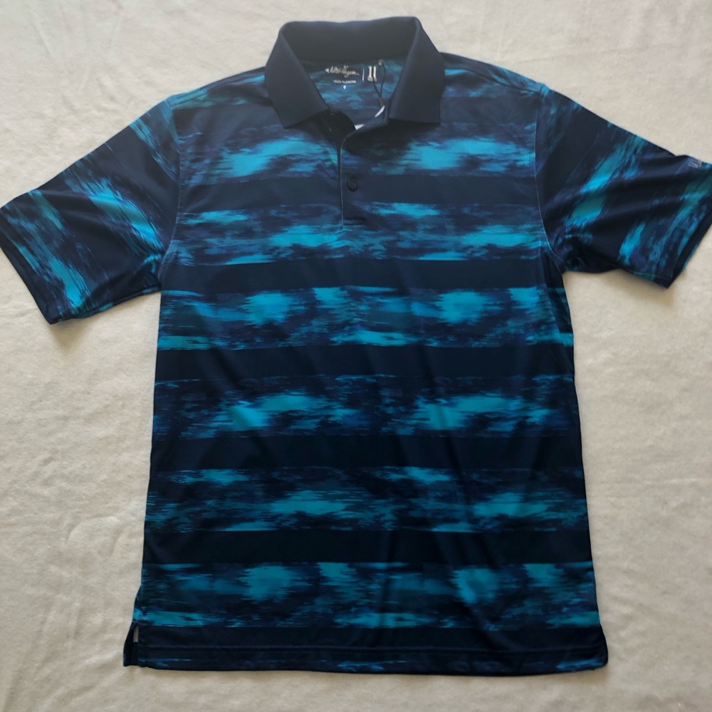 Walter Hagen 11 Majors S Mens Blue Patterned Golf Polo Collared Shirt NWOT